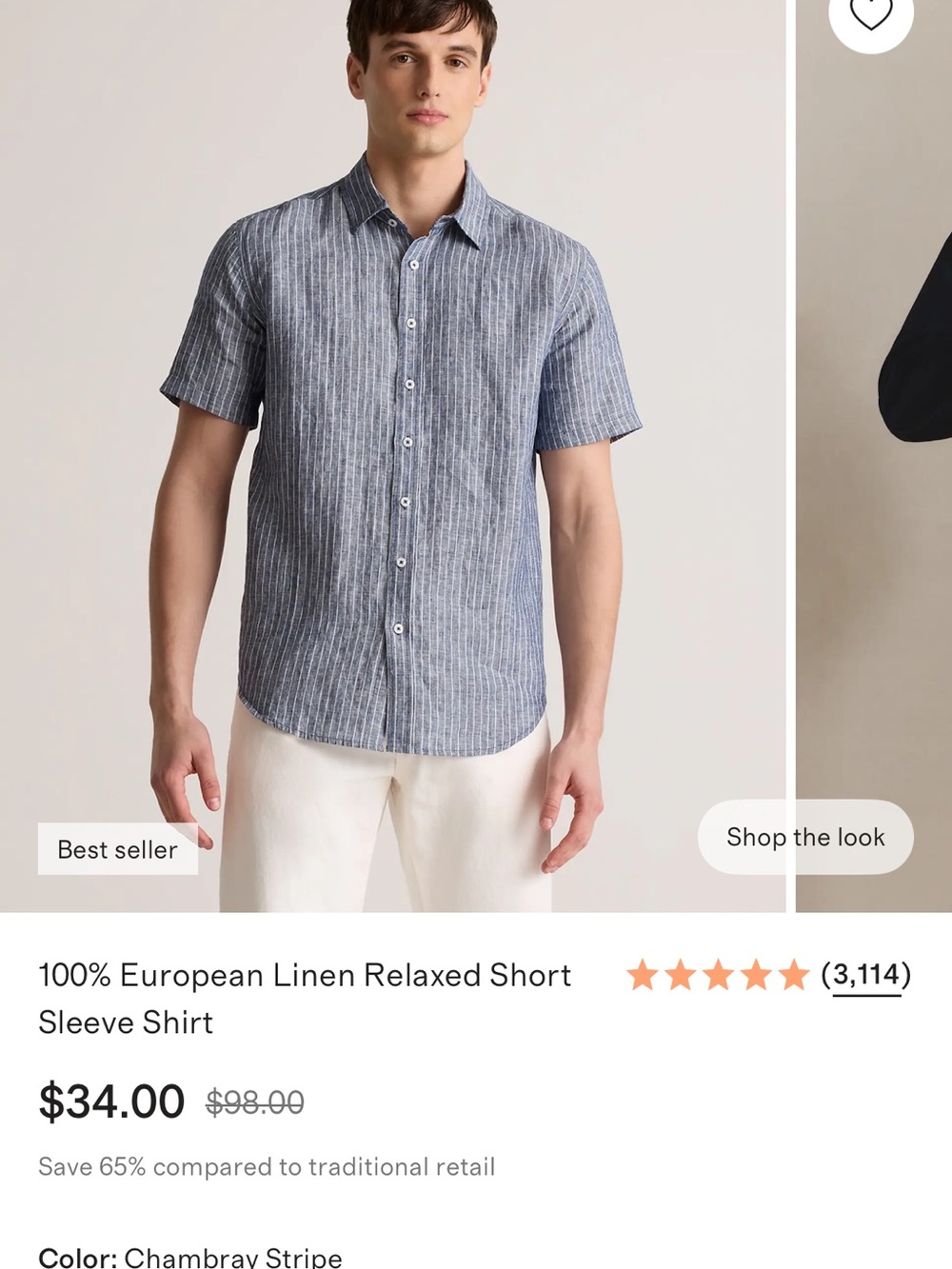 Quince Men’s Linen Chambray Stripe Short-Sleeve Button-Down Shirt
